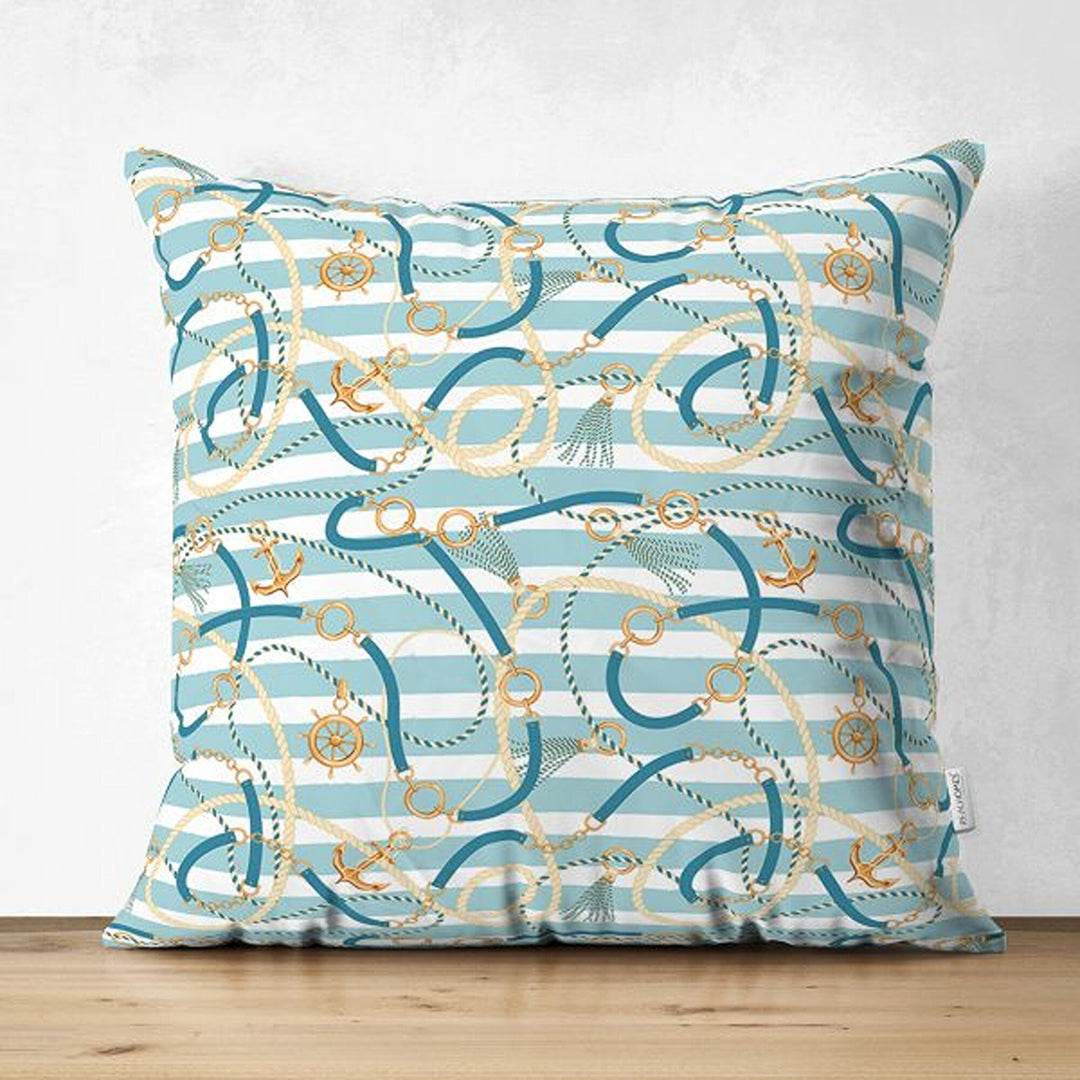 Nautical Pillow Cover|Anchor and Chain Print Coastal Throw Pillowtop|Decorative Beach House Cushion Cover|Summer Trend Suede Cushion Case