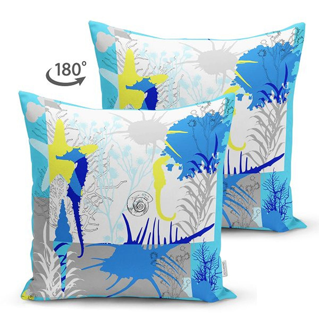 Beach House Pillow Cover|Seahorse Seashell Starfish Coastal Throw Pillow|Abstract Design Nautical Cushion|Summer Trend Suede Cushion Case