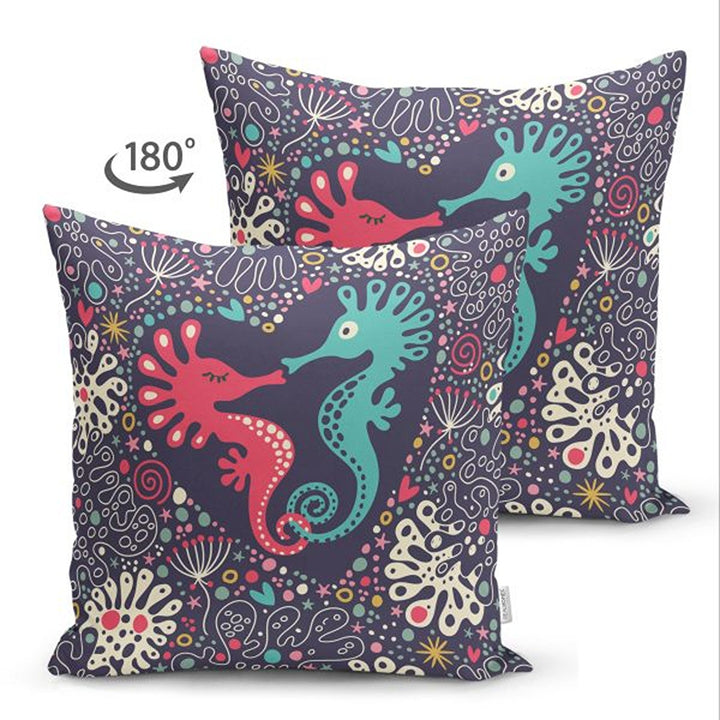 Beach House Pillow Cover|Seahorse Seashell Starfish Coastal Throw Pillow|Abstract Design Nautical Cushion|Summer Trend Suede Cushion Case