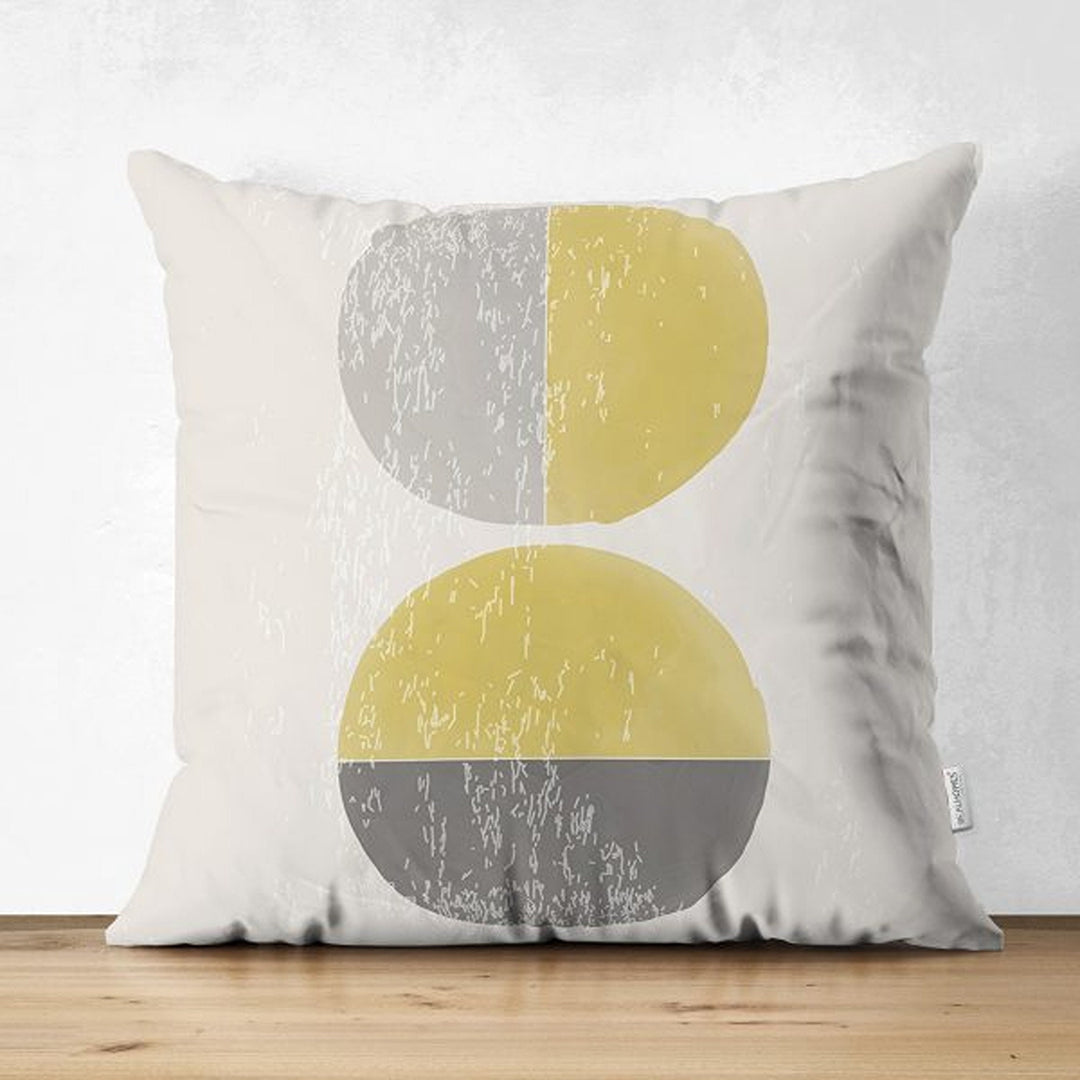 Abstract Pillow Cover|Decorative Double-Sided Pillowtop|Farmhouse Style Round Shapes Cushion|Boho Pillowcase|Abstract Geometric Cushion