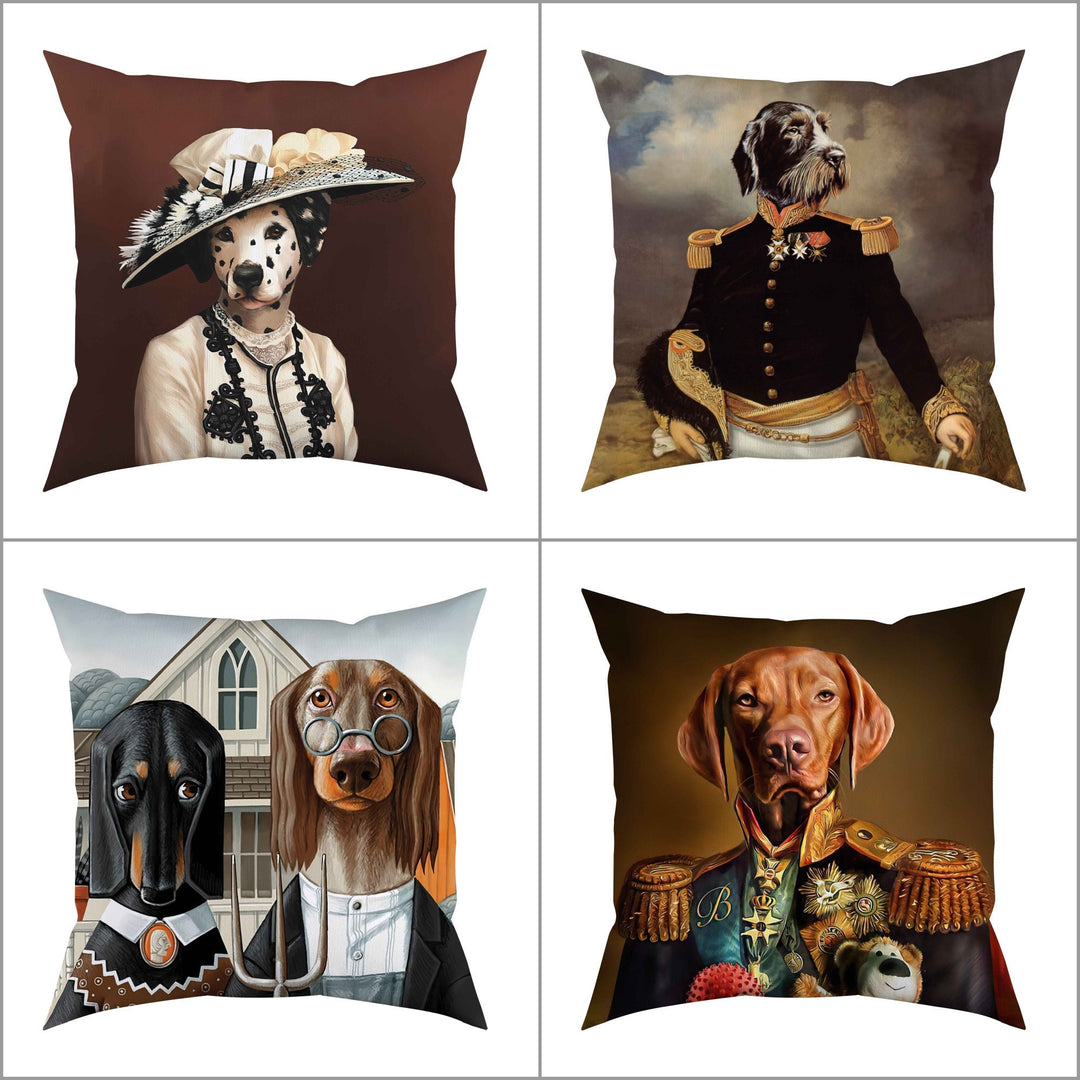 Royal Dog Pillow Cover|Frilly Funny Dog Cushion Case|Pet Costume Pillowcase|Decorative Animal Throw Pillow Cover|Pet Portrait Cushion Case