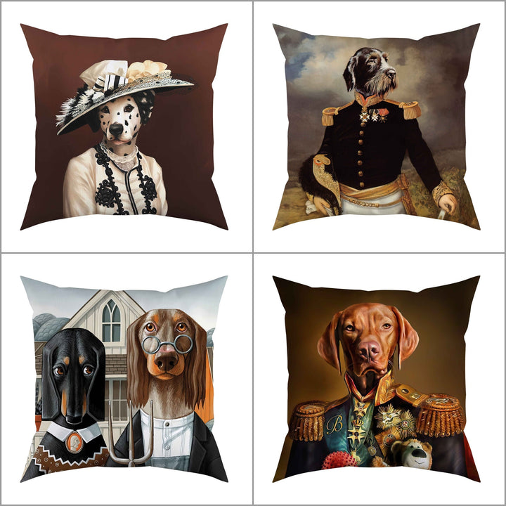 Royal Dog Pillow Cover|Frilly Funny Dog Cushion Case|Pet Costume Pillowcase|Decorative Animal Throw Pillow Cover|Pet Portrait Cushion Case