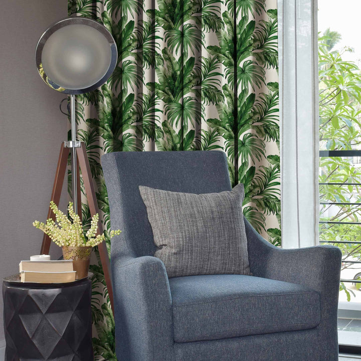 Luxury Tropical Leaves Curtain|Thermal Insulated Floral Window Treatment|Green Plants Home Decor|Modern Style Living Room Window Curtain