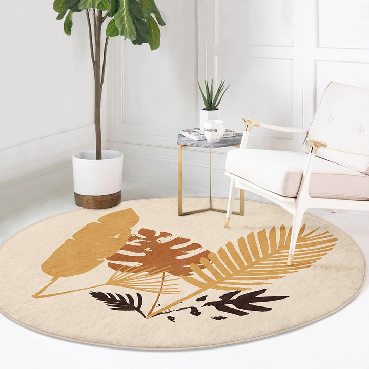 Abstract Floral Round Rug|Non-Slip Round Carpet|Onedraw Rose Circle Carpet|Minimalist Area Rug|Leaf Home Decor|Decorative Anti-Slip Mat