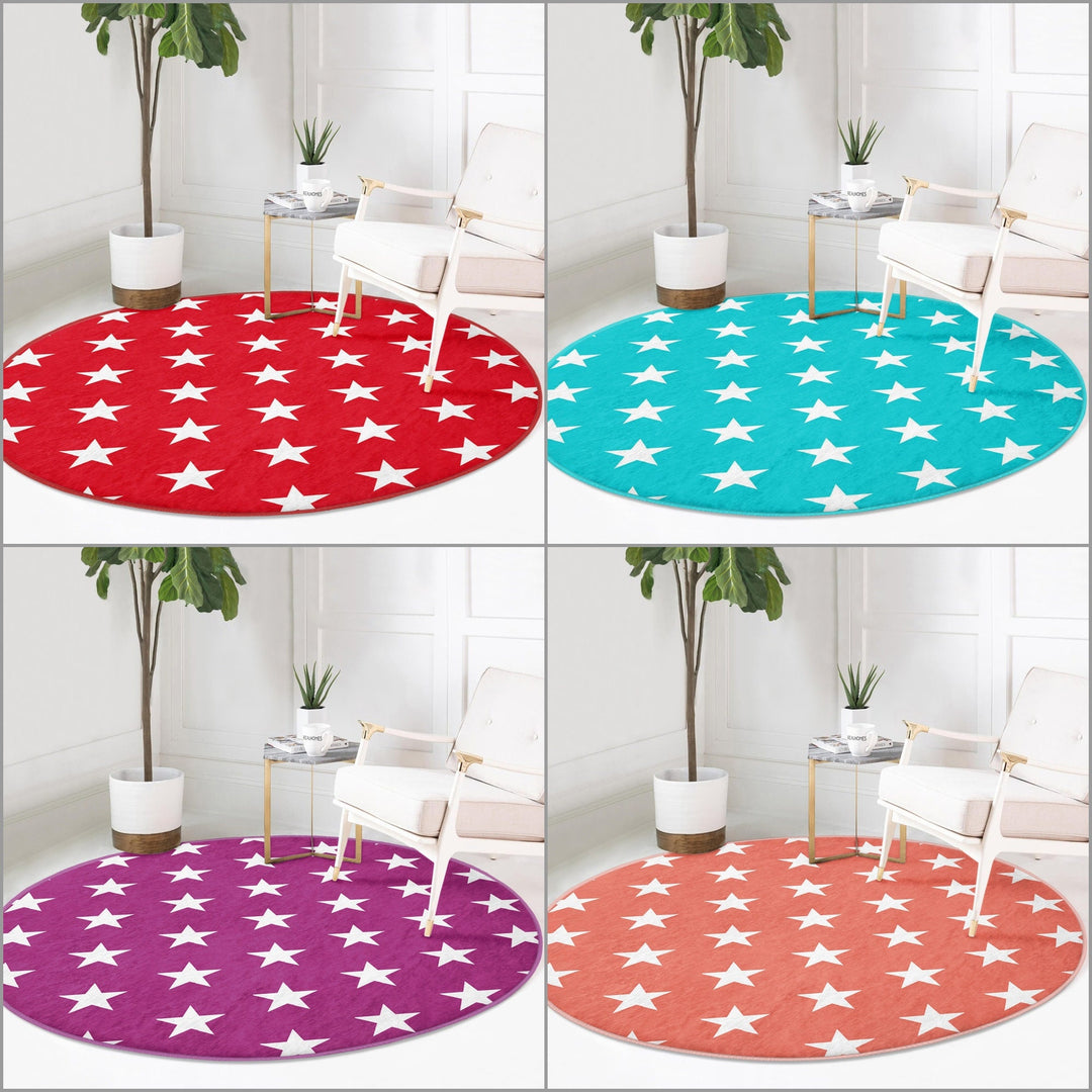 Star Round Rug|Non-Slip Round Carpet|Geometric Circle Carpet|Decorative Area Rug|Star Print Home Decor|Multi-Purpose Colorful Anti-Slip Mat