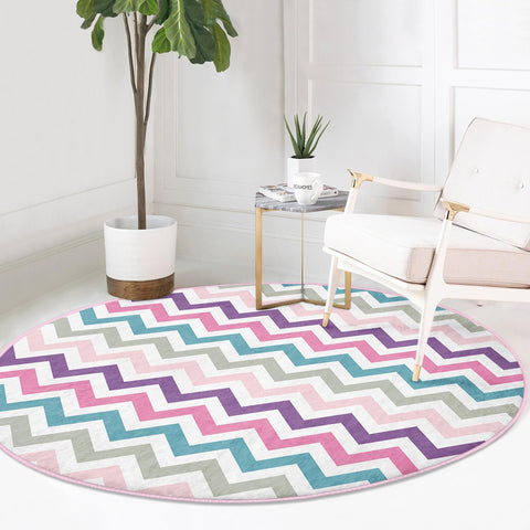 Zigzag Round Rug|Non-Slip Round Carpet|Geometric Circle Carpet|Decorative Area Rug|Zigzag Home Decor|Multi-Purpose Colorful Anti-Slip Mat