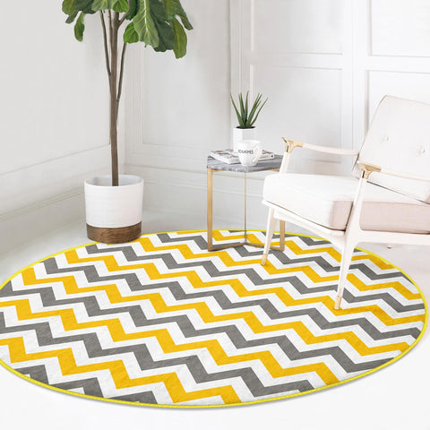 Zigzag Round Rug|Non-Slip Round Carpet|Geometric Circle Carpet|Decorative Area Rug|Zigzag Home Decor|Multi-Purpose Colorful Anti-Slip Mat