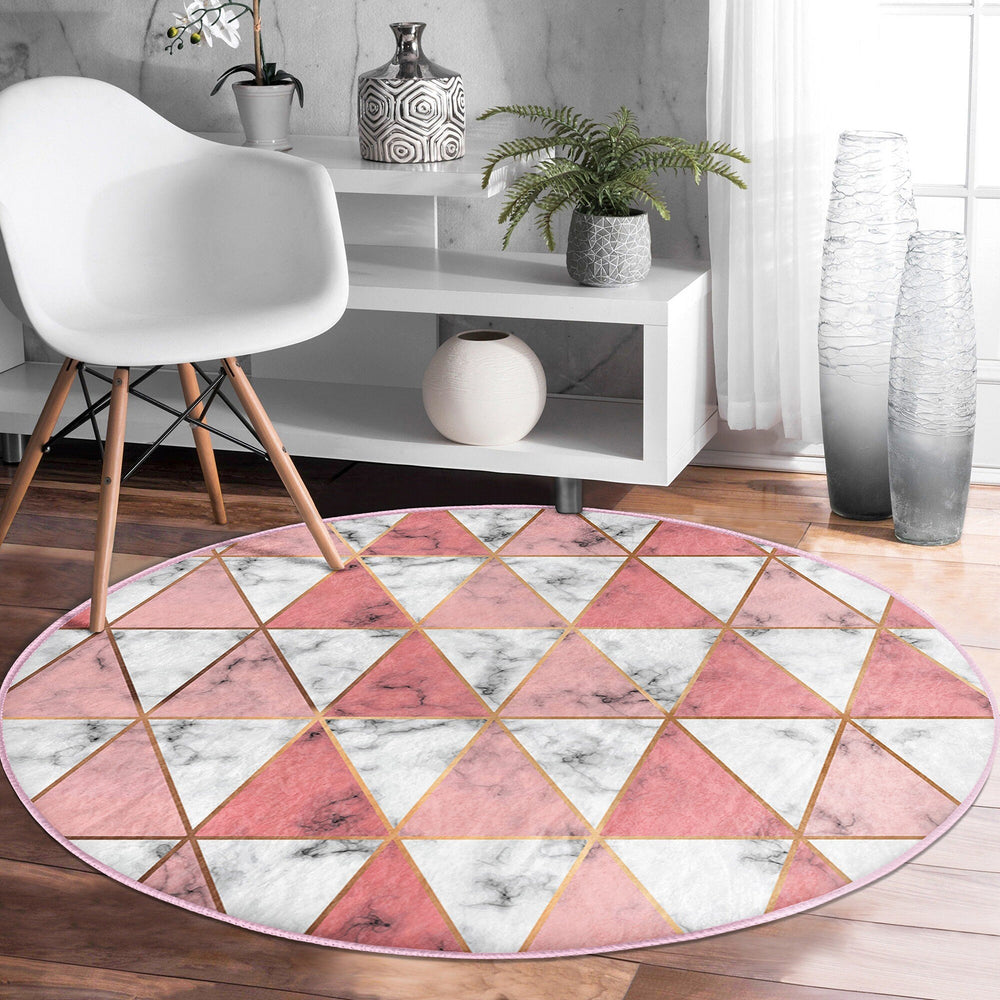 Marble Pattern Round Rug|Non-Slip Round Carpet|Geometric Marble Circle Carpet|Decorative Abstract Multi-Purpose Area Rug|Modern Home Decor