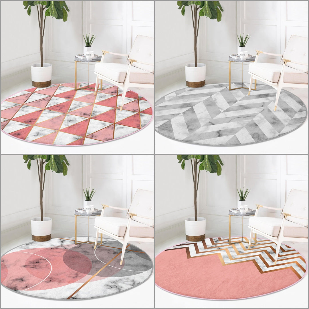 Marble Pattern Round Rug|Non-Slip Round Carpet|Geometric Marble Circle Carpet|Decorative Abstract Multi-Purpose Area Rug|Modern Home Decor