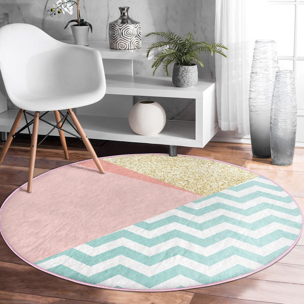 Abstract Design Round Rug|Non-Slip Round Carpet|Geometric Circle Carpet|Abstract Area Rug|Modern Home Decor|Decorative Multi-Purpose Mat