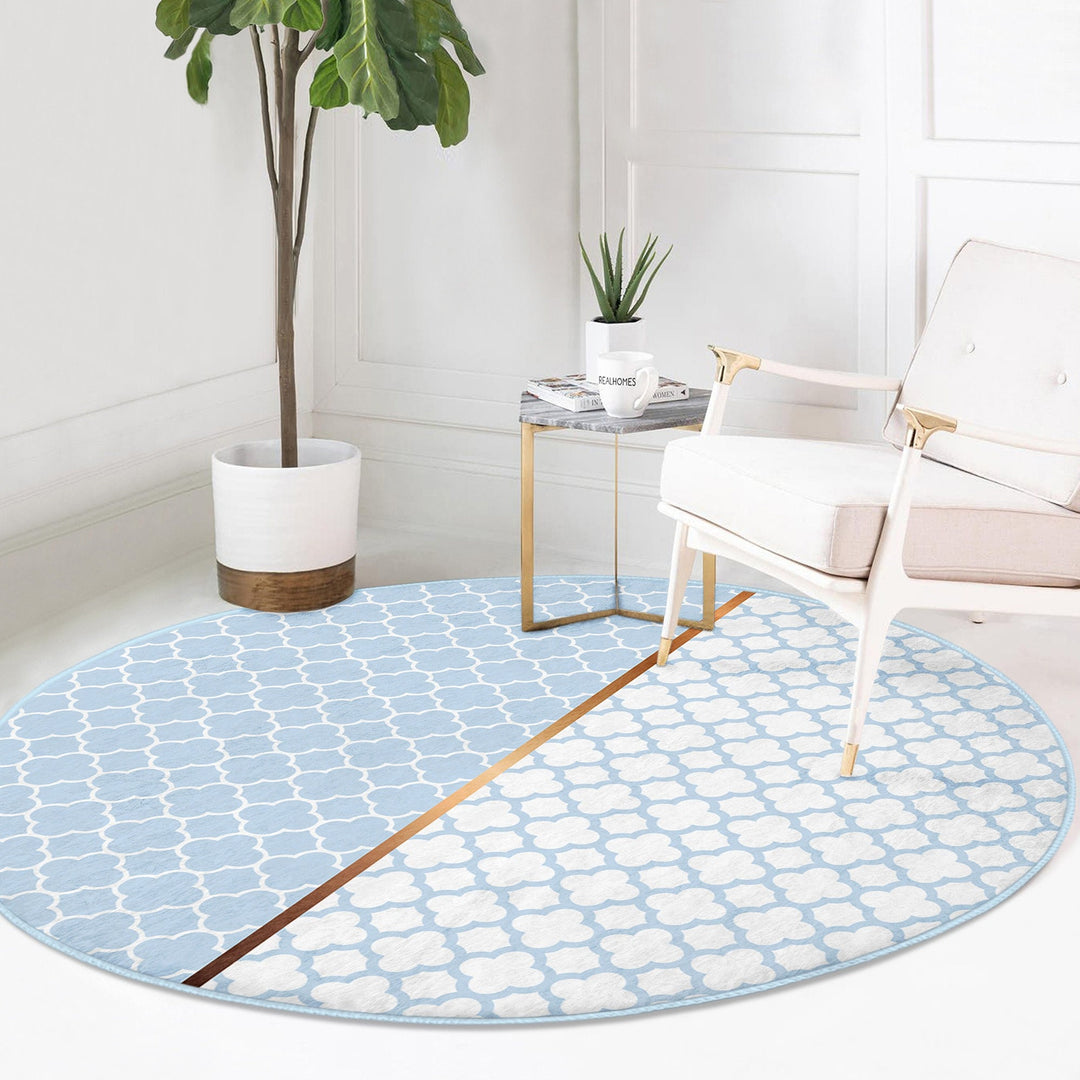 Geometric Round Rug|Ogea Pattern Non-Slip Round Carpet|Seamless Circle Carpet|Decorative Area Rug|Minimalist Multi-Purpose Anti-Slip Mat