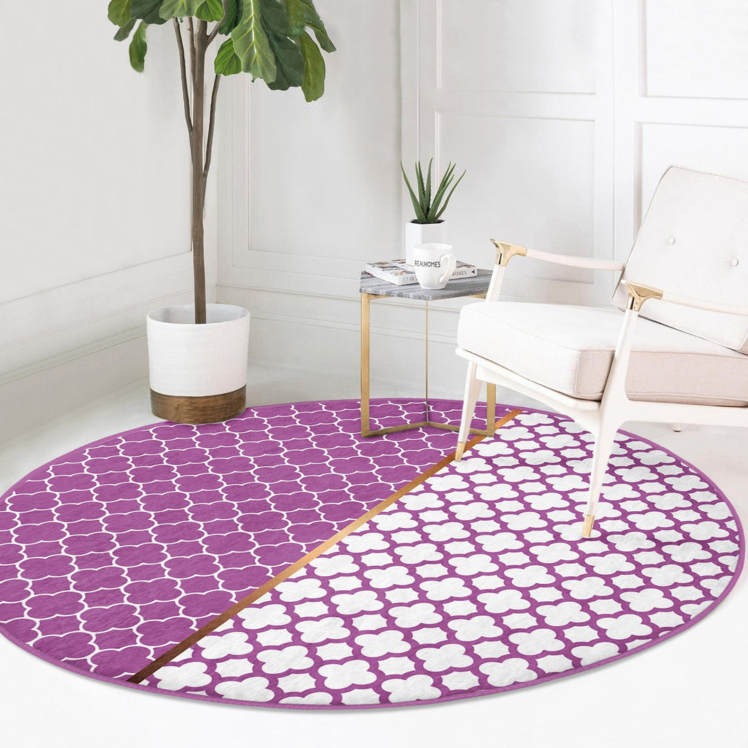 Geometric Round Rug|Ogea Pattern Non-Slip Round Carpet|Seamless Circle Carpet|Decorative Area Rug|Minimalist Multi-Purpose Anti-Slip Mat