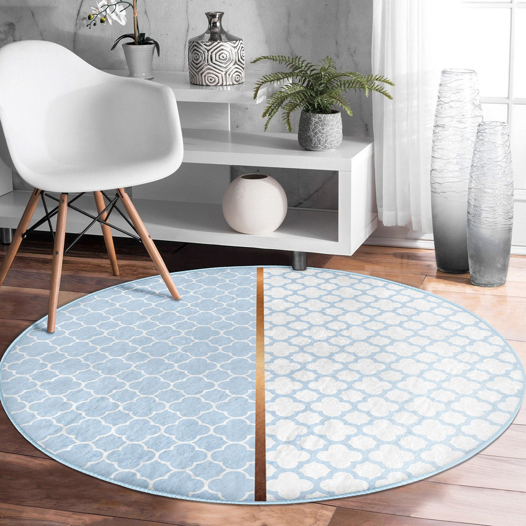 Geometric Round Rug|Ogea Pattern Non-Slip Round Carpet|Seamless Circle Carpet|Decorative Area Rug|Minimalist Multi-Purpose Anti-Slip Mat