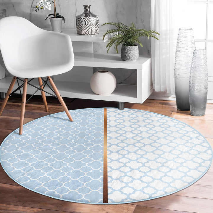 Geometric Round Rug|Ogea Pattern Non-Slip Round Carpet|Seamless Circle Carpet|Decorative Area Rug|Minimalist Multi-Purpose Anti-Slip Mat