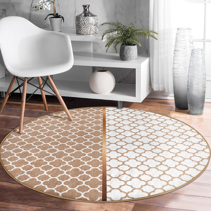 Geometric Round Rug|Ogea Pattern Non-Slip Round Carpet|Seamless Circle Carpet|Decorative Area Rug|Minimalist Multi-Purpose Anti-Slip Mat