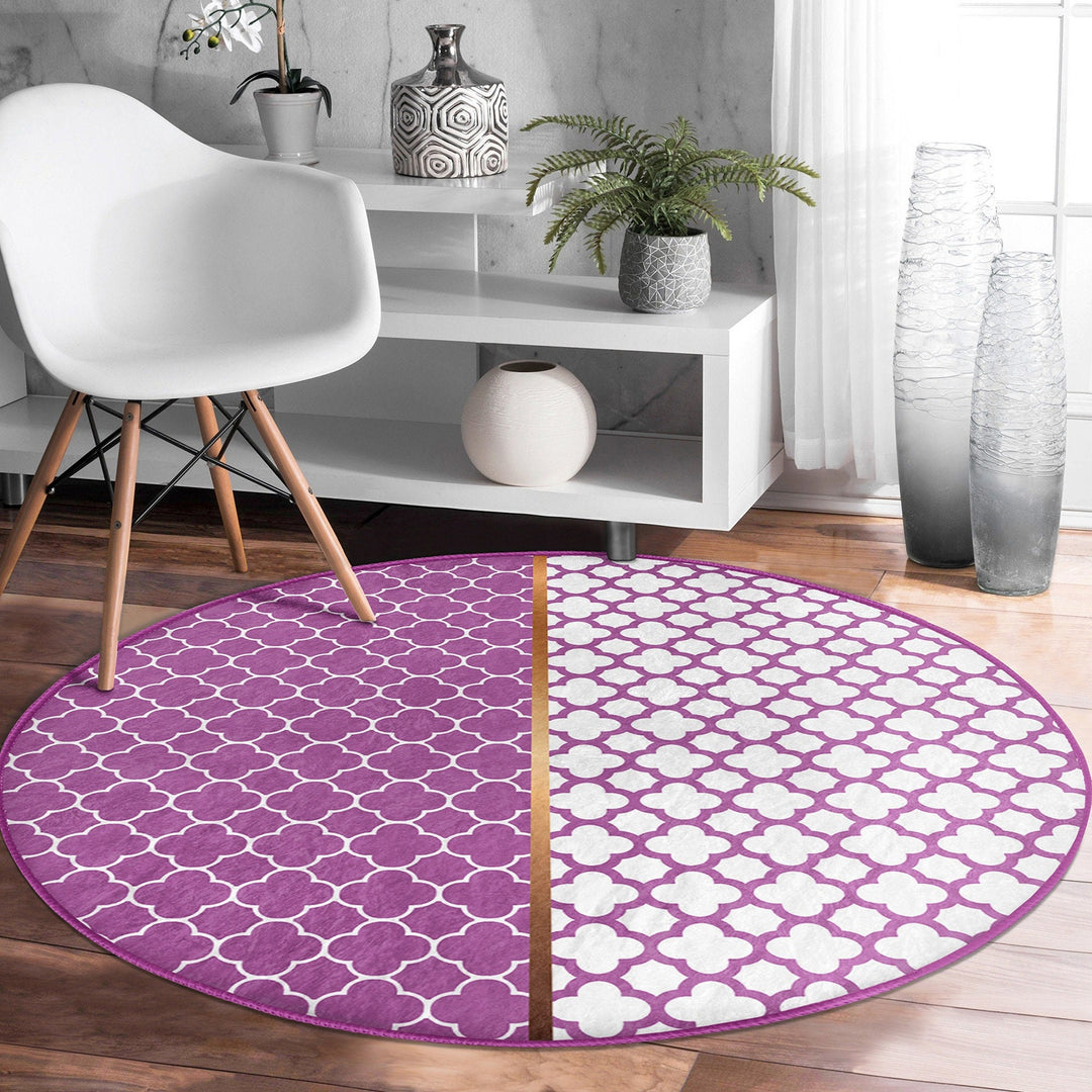 Geometric Round Rug|Ogea Pattern Non-Slip Round Carpet|Seamless Circle Carpet|Decorative Area Rug|Minimalist Multi-Purpose Anti-Slip Mat