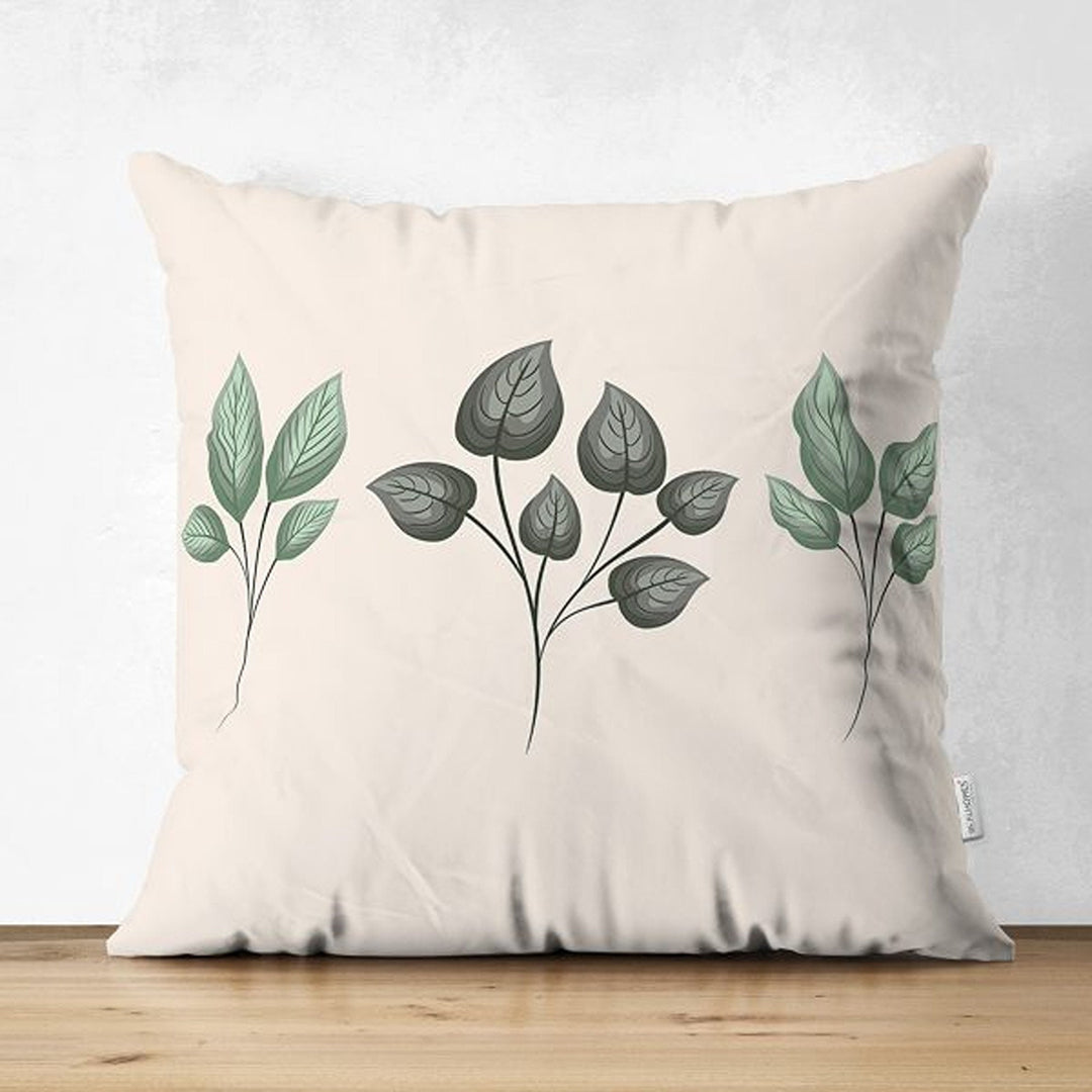 Plant Pillow Cover|Leaf Print Cushion Case|Decorative Farmhouse Style Pillowtop|Cozy Home Decor|Housewarming Plant Print Throw Pillowcase