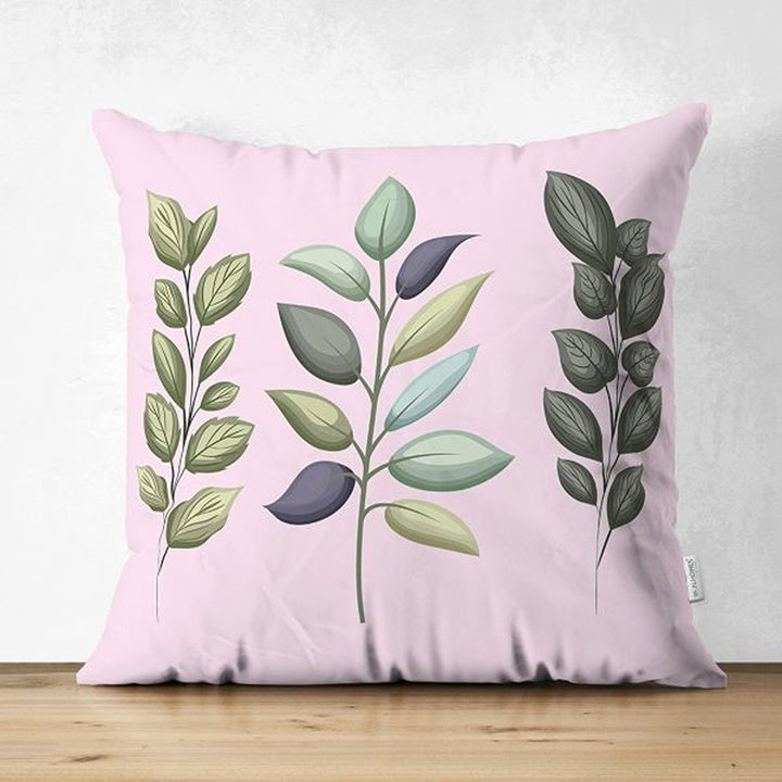 Plant Pillow Cover|Leaf Print Cushion Case|Decorative Farmhouse Style Pillowtop|Cozy Home Decor|Housewarming Plant Print Throw Pillowcase