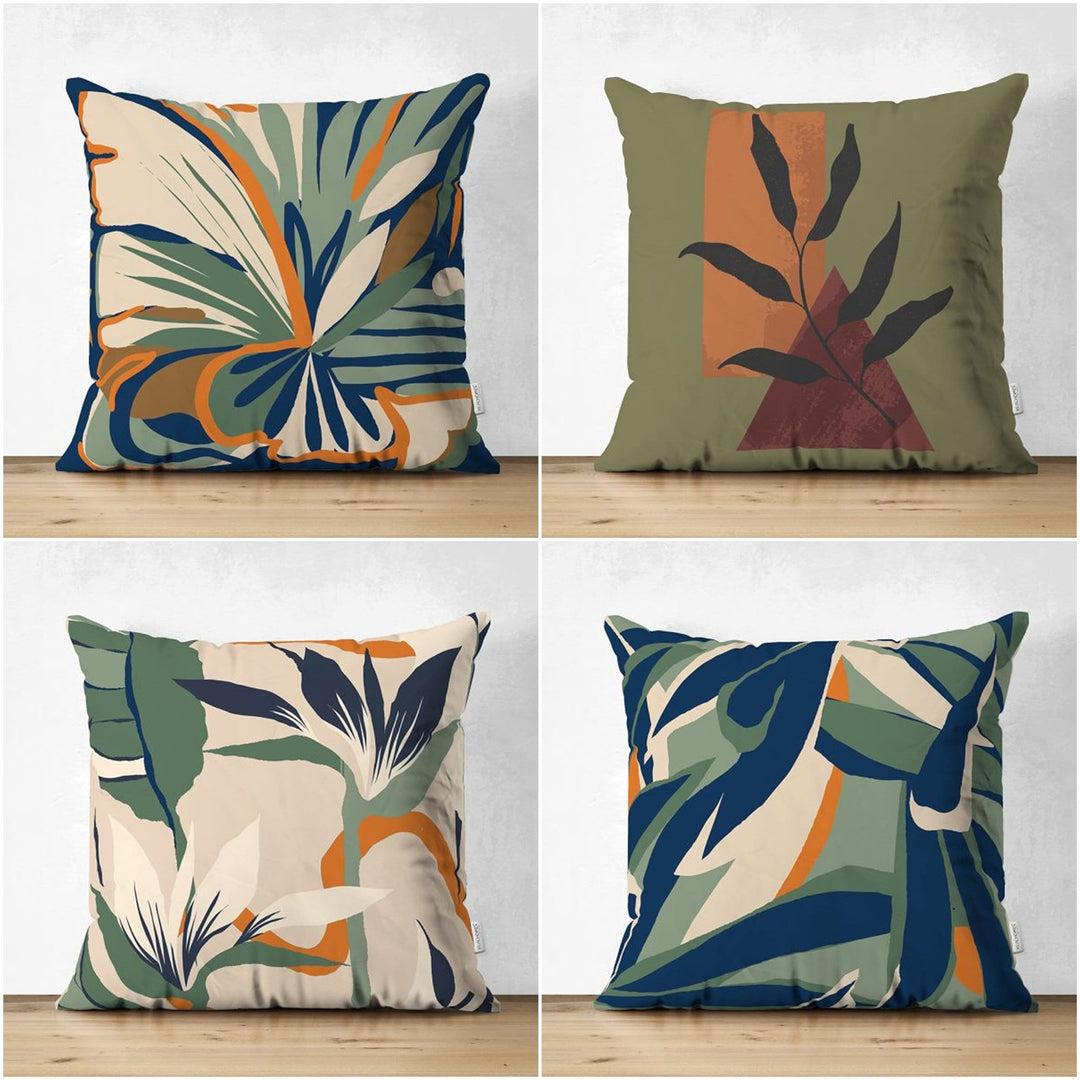 Abstract Pillow Cover|Tropical Leaf Cushion Case|Decorative Farmhouse Pillowtop|Cozy Home Decor|Housewarming Plant Print Throw Pillowcase