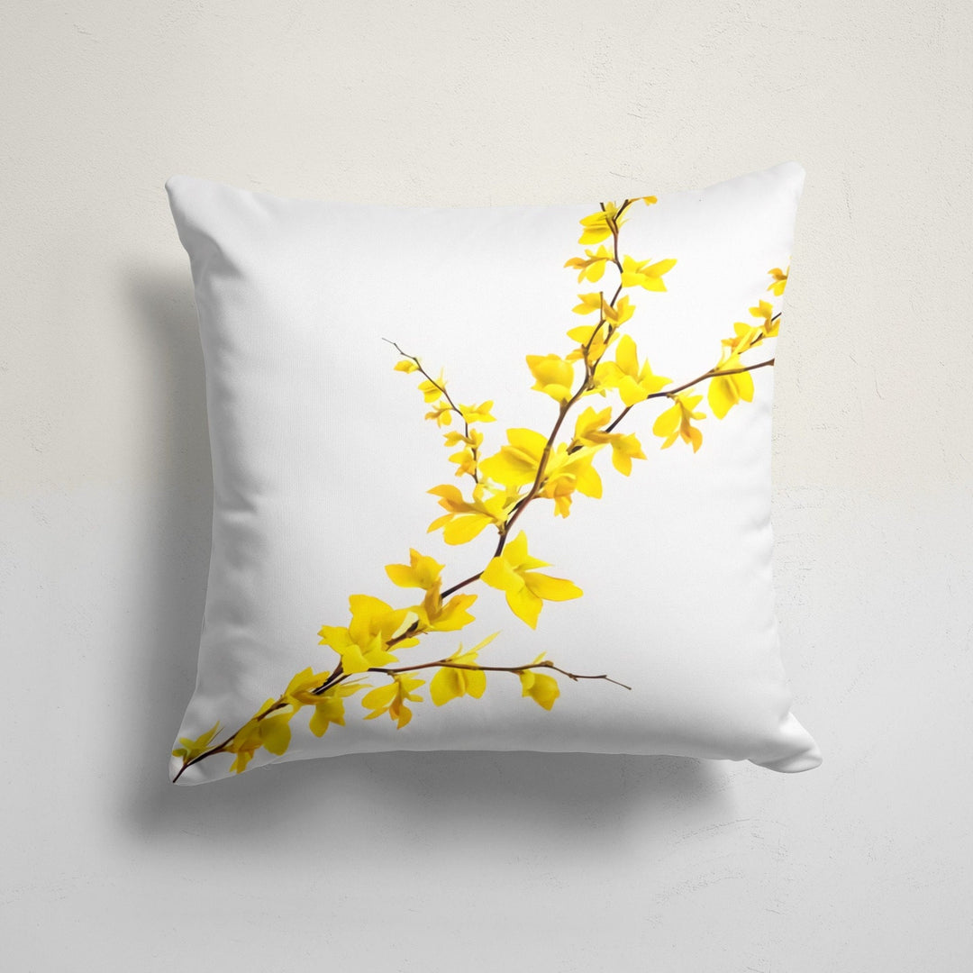 Yellow Floral Pillow Cover|Yellow Poppy and Berries Cushion Case|Summer Trend Throw Pillow|Boho Bedding Decor|Housewarming Farmhouse Cushion