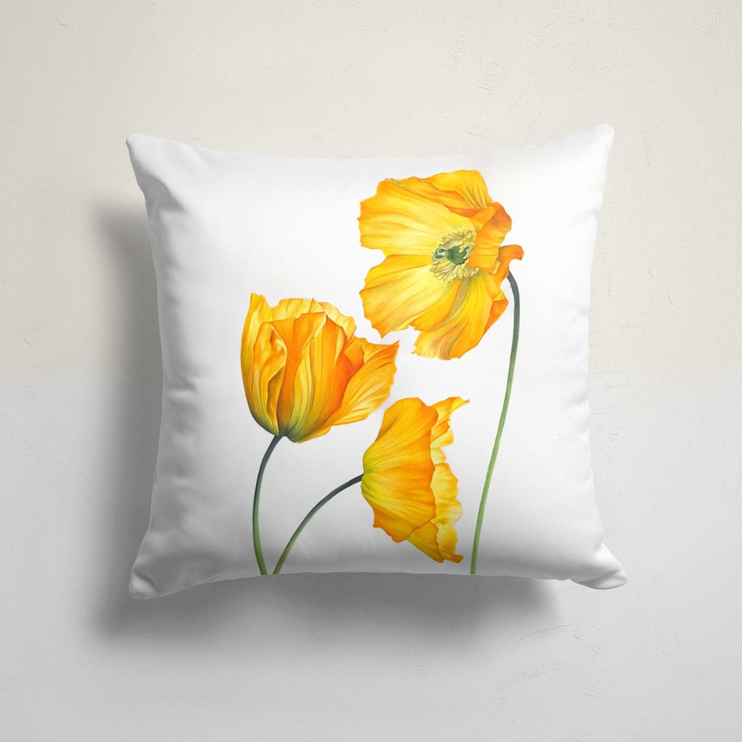 Yellow Floral Pillow Cover|Yellow Poppy and Berries Cushion Case|Summer Trend Throw Pillow|Boho Bedding Decor|Housewarming Farmhouse Cushion