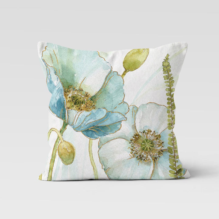 Floral Pillow Cover|Summer Trend Throw Pillow Case|Decorative Pillowcase|Turquoise Orange Flowers Cushion|Housewarming Floral Cushion Case