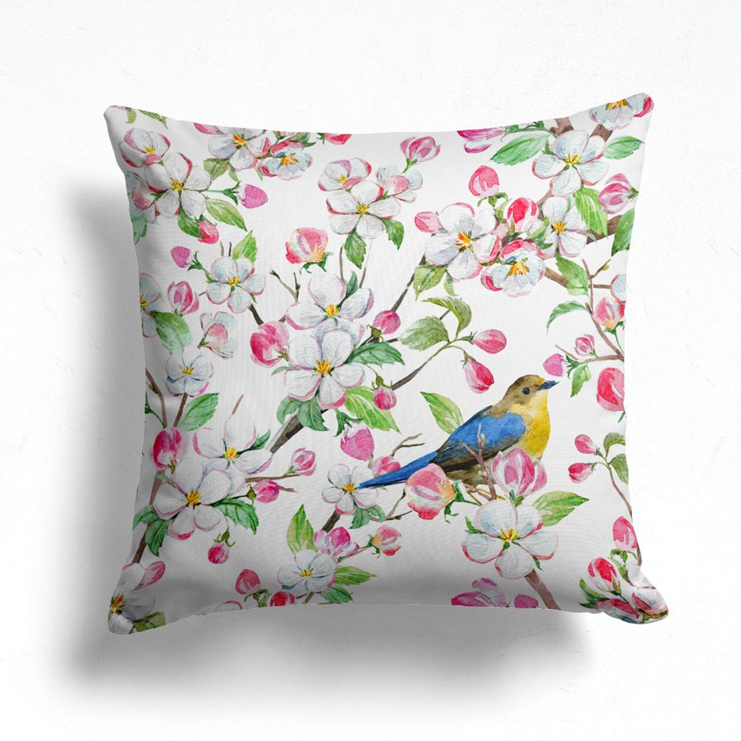 Floral Bird Pillow Case|Bird and Flower Print Pillowcase|Decorative Floral Cushion Cover|Housewarming Decor|Farmhouse Porch Cushion Case