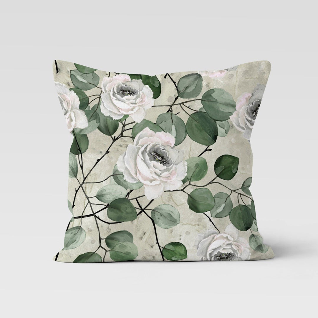 Floral Bird Pillow Case|Bird and Flower Pillowcase|Pink and White Rose Print Cushion Cover|Housewarming Decor|Farmhouse Porch Cushion Case