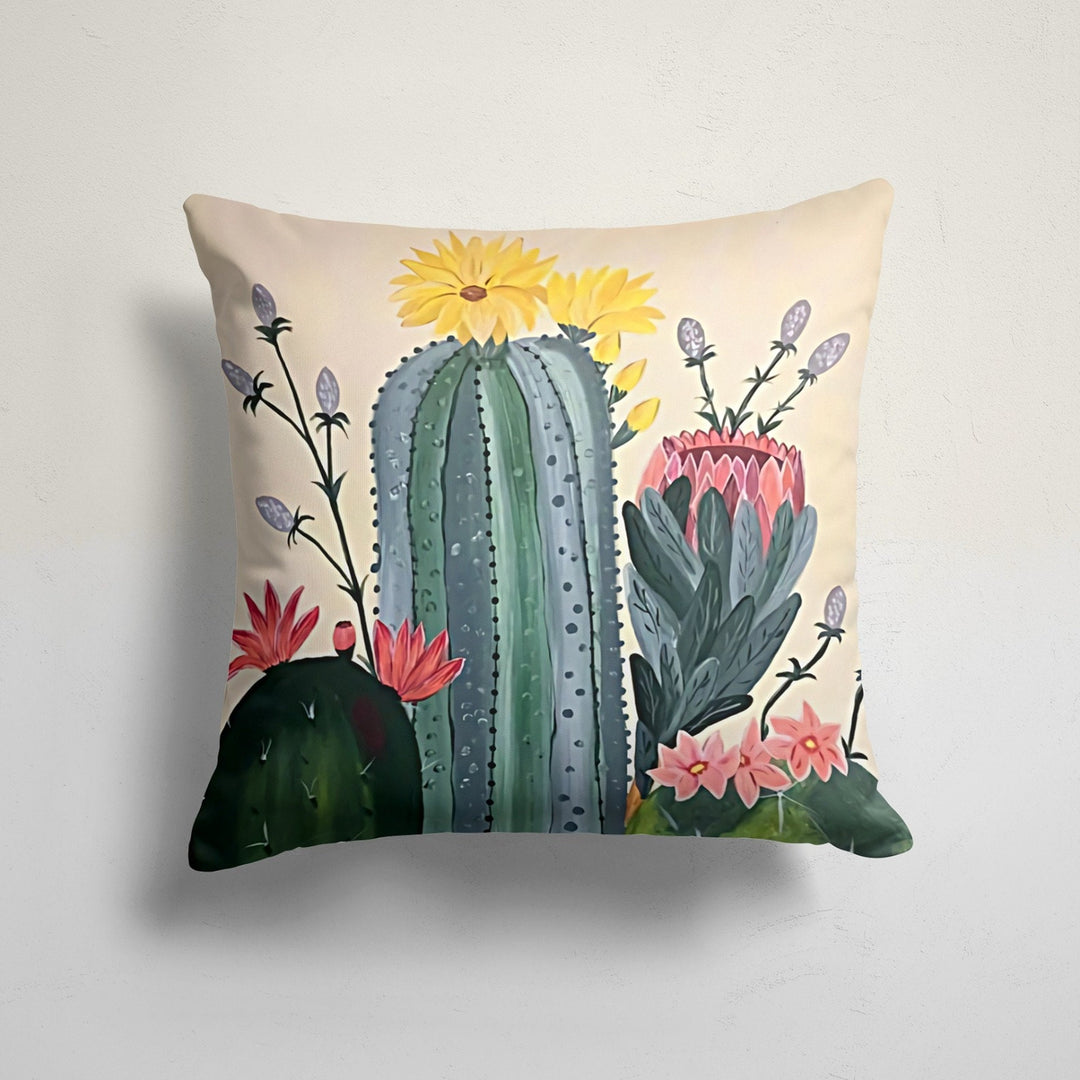 Floral Cactus Pillow Cover|Succulent Cushion Case|Decorative Pillowcase|Boho Bedding Decor|Housewarming Farmhouse Colorful Cactus Cushion