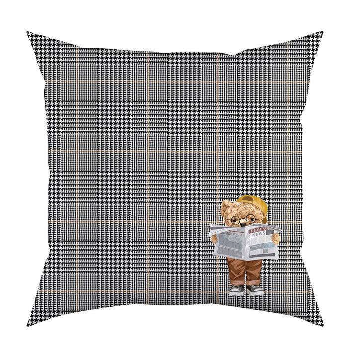 Cute Bear Pillow Cover|Frilly Black White Cute Bear Themed Cushion Case|Plaid Funny Animal Pillowcase|Cartoon Character Throw Pillow Cover