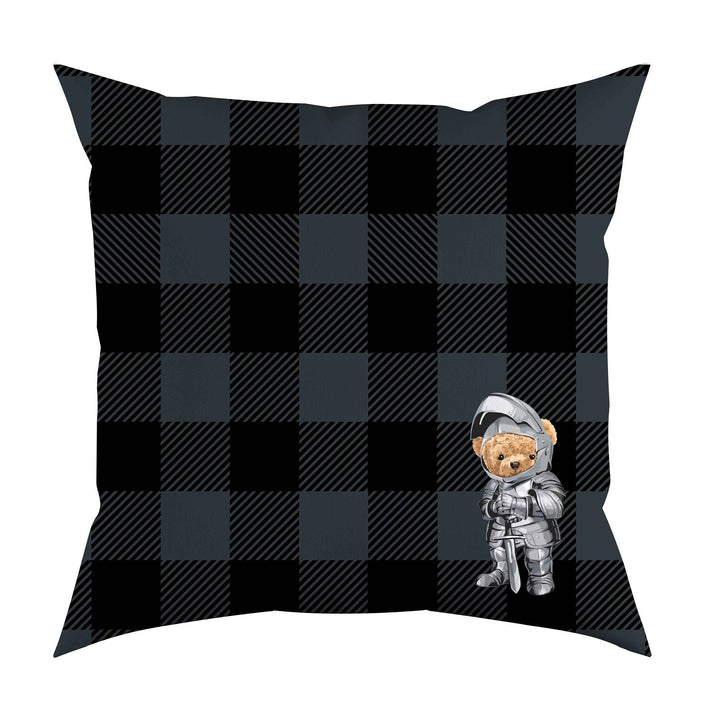 Cute Bear Pillow Cover|Frilly Skateboarder Cute Bear Themed Cushion Case|Plaid Funny Knight Pillowcase|Cartoon Character Throw Pillow Cover