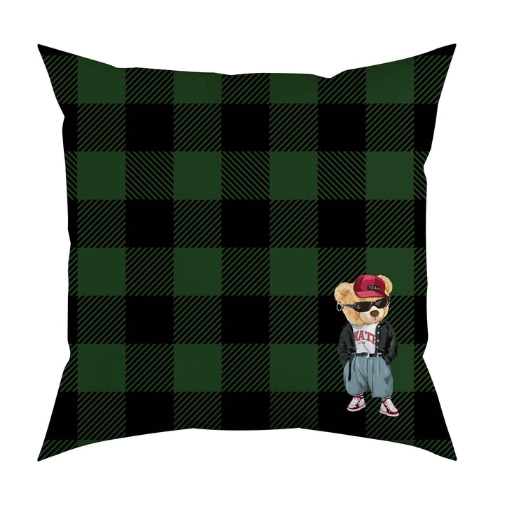 Cute Bear Pillow Cover|Frilly Skateboarder Cute Bear Themed Cushion Case|Plaid Funny Knight Pillowcase|Cartoon Character Throw Pillow Cover