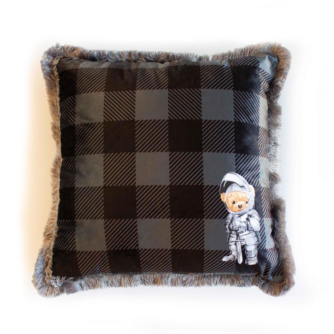 Cute Bear Pillow Cover|Frilly Skateboarder Cute Bear Themed Cushion Case|Plaid Funny Knight Pillowcase|Cartoon Character Throw Pillow Cover