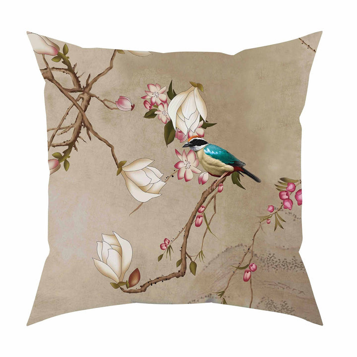 Floral Bird Pillow Cover|Frilly Floral Tree Branches Cushion Case|Birds in Forest Pillowcase|Summer Trend Throw Pillow Cover|Cozy Home Decor