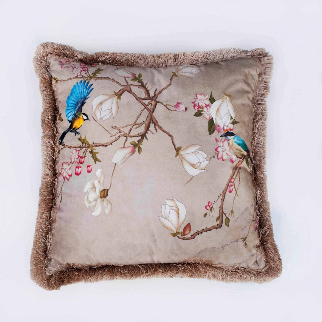 Floral Bird Pillow Cover|Frilly Floral Tree Branches Cushion Case|Birds in Forest Pillowcase|Summer Trend Throw Pillow Cover|Cozy Home Decor