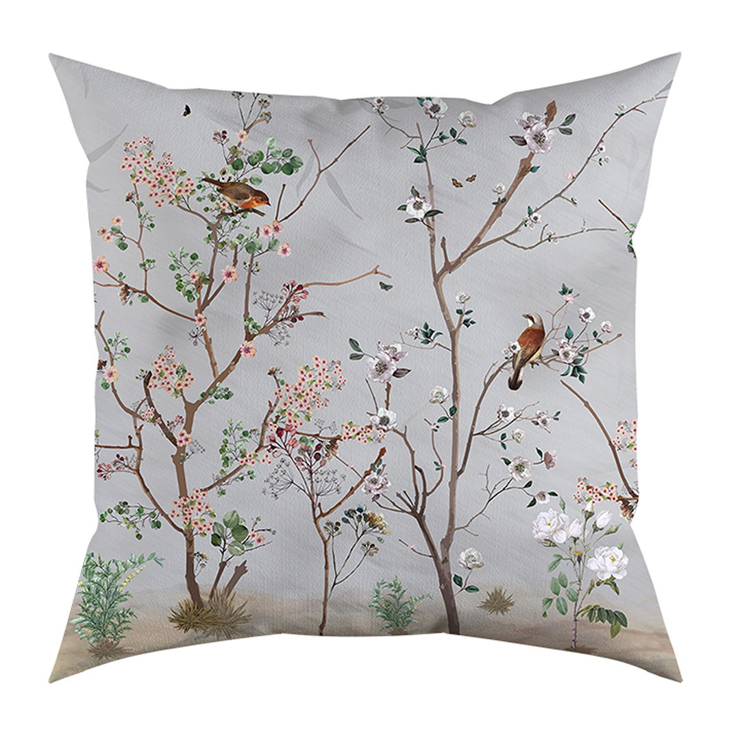 Floral Bird Pillow Cover|Frilly Floral Tree Branches Cushion Case|Birds in Forest Pillowcase|Summer Trend Throw Pillow Cover|Cozy Home Decor