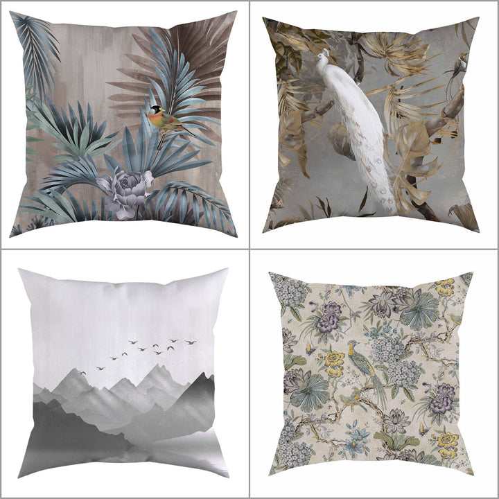 Floral Bird Pillow Cover|Frilly Floral White Peacock Cushion Case|Birds over Mountains Pillowcase|Summer Trend Throw Pillow|Cozy Home Decor