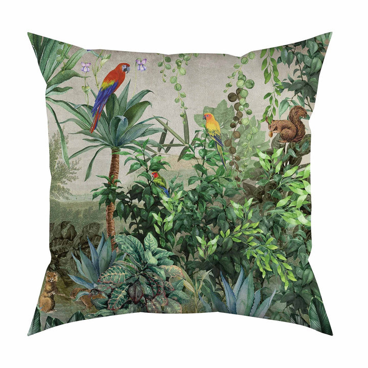 Tropical Pillow Cover|Frilly Jungle Cushion Case|Parrots in Forest Pillowcase|Green Leaves Cushion Cover|Tiger Print Throw Pillow Cover