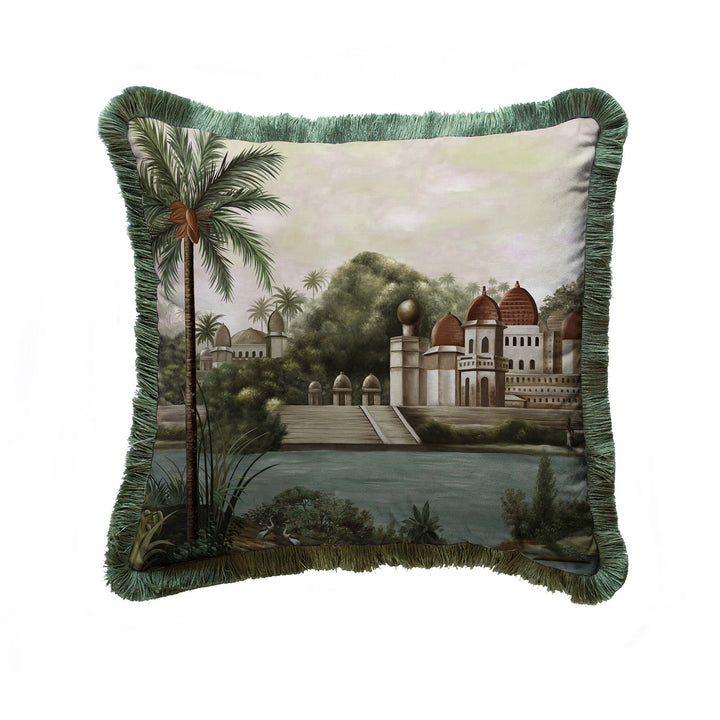 Tropical Landscape Pillow Cover|Frilly Palm Tree Cushion Case|Decorative Pillowcase|Tree Print Cushion Cover|Housewarming Throw Pillow Cover