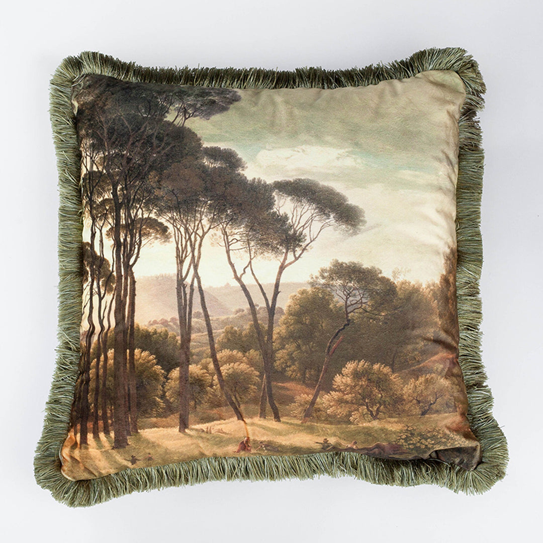 Tropical Landscape Pillow Cover|Frilly Palm Tree Cushion Case|Decorative Pillowcase|Tree Print Cushion Cover|Housewarming Throw Pillow Cover