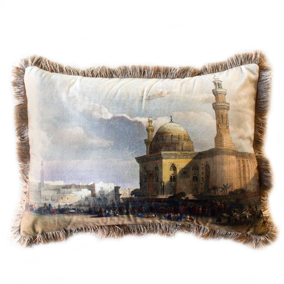 Ottoman Pillow Cover|Frilly Mosque Print Cushion Case|Decorative Authentic Ottoman Palace Pillowcase|Music Chapter Painting Lumbar Pillow