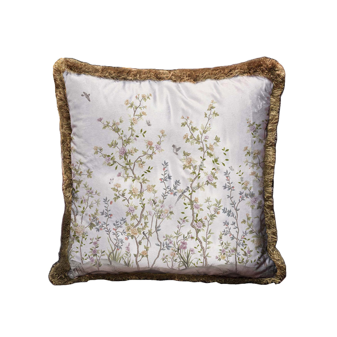 Floral Pillow Cover|Frilly Pale Color Flower Themed Cushion Case|Gazelle in Forest Pillowcase|Summer Trend Throw Pillowtop|Cozy Home Decor