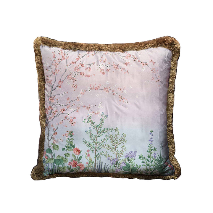 Floral Pillow Cover|Frilly Pale Color Flower Themed Cushion Case|Gazelle in Forest Pillowcase|Summer Trend Throw Pillowtop|Cozy Home Decor