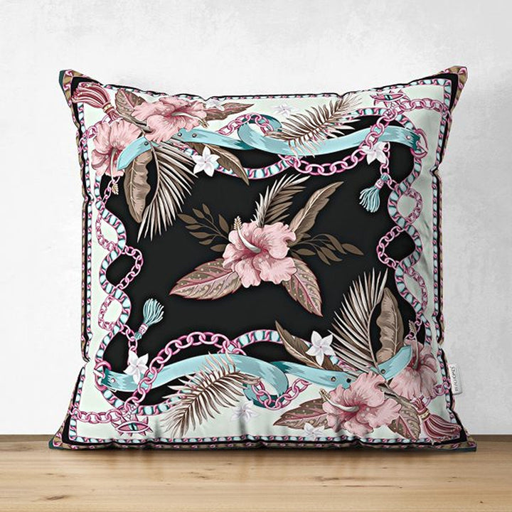 Floral Chain Pillow Cover|Decorative Cushion Case|Boho Flower Pillowtop|Cozy Home Decor|Housewarming Pinky Floral Print Throw Pillowcase