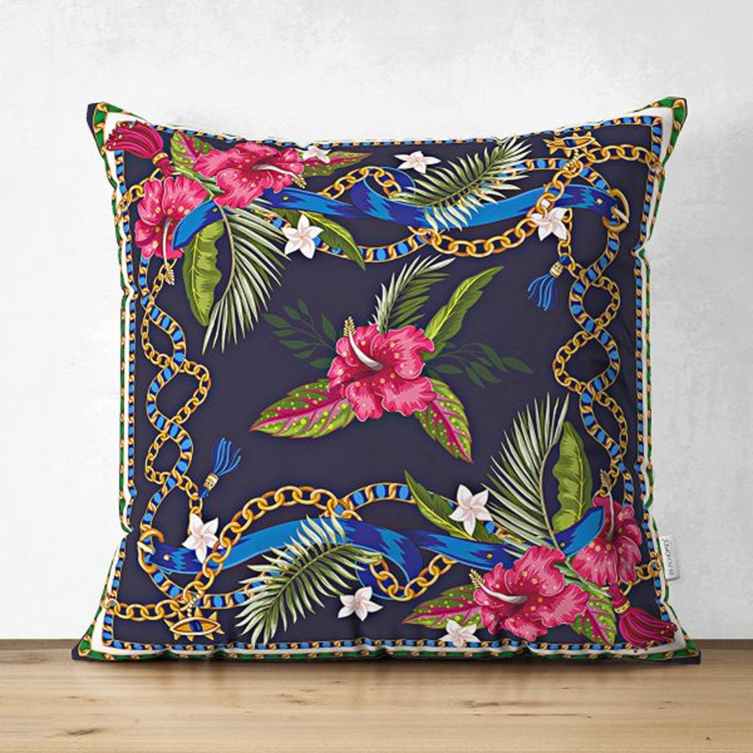 Floral Chain Pillow Cover|Decorative Cushion Case|Boho Flower Pillowtop|Cozy Home Decor|Housewarming Pinky Floral Print Throw Pillowcase