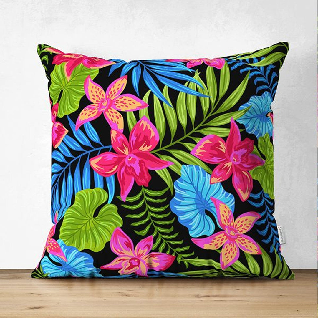 Tropical Plants Pillow Cover|Colorful Leaves Cushion Case|Floral Cushion Cover|Decorative Pillowtop|Vibrant Color Flowers Summer Trend Decor