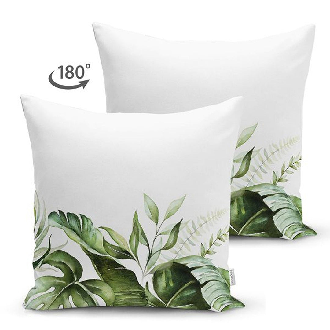 Tropical Plants Pillow Cover|Green Leaves Cushion Case|Floral Cushion Cover|Decorative Pillowtop|Green and White Summer Trend Home Decor