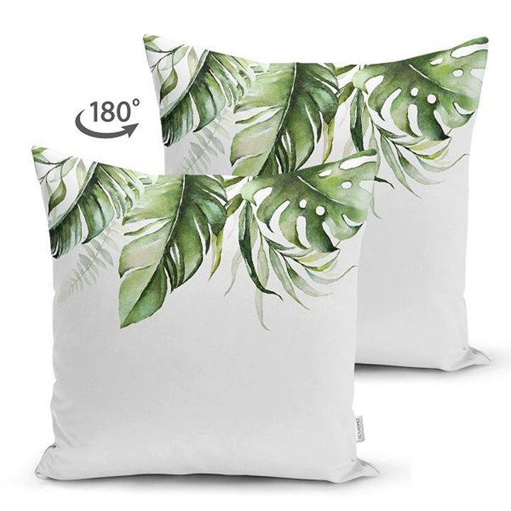 Tropical Plants Pillow Cover|Green Leaves Cushion Case|Floral Cushion Cover|Decorative Pillowtop|Green and White Summer Trend Home Decor