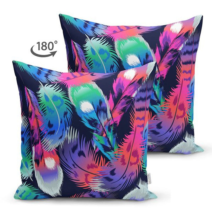 Feather Pillow Cover|Colorful Feather Print Cushion Case|Cozy Home Decor|Decorative Vibrant Colors Pillowtop|Housewarming Outdoor Pillow