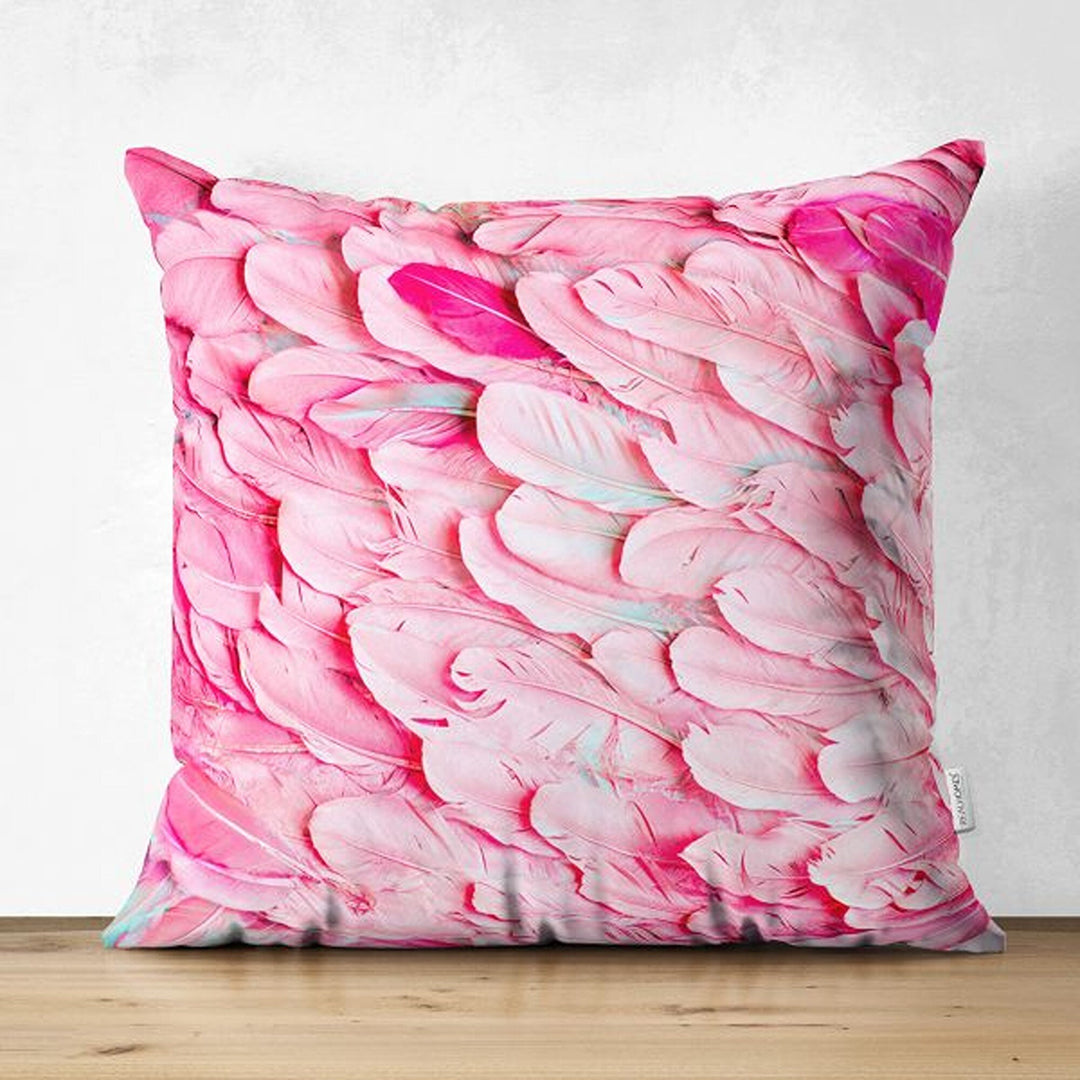 Feather Pillow Cover|Pink Purple Feather Print Cushion Case|Cozy Home Decor|Decorative Vibrant Colors Pillowtop|Housewarming Outdoor Pillow